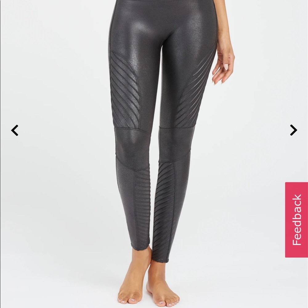 SPANX Faux Leather Moto Leggings, Size Large